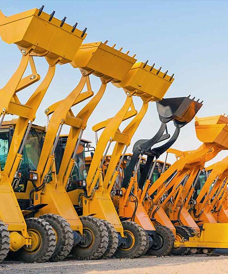 Fleet of yellow wheel loaders
